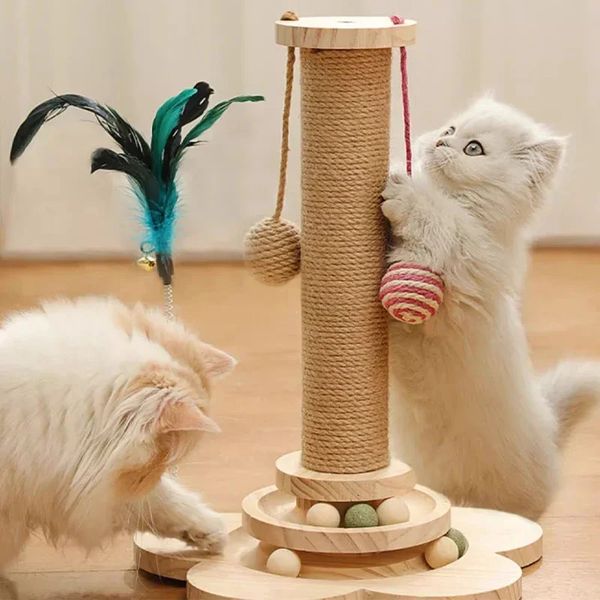 Jouets pour chats Sisal Cat Scratch Pillar Cat Turntable Funny Cats Teaser Stick Cats Grab Colonne Chaton Cadre d'escalade Fournitures pour animaux de compagnie 240309