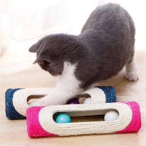 Cat Toys Sisal Interactive Training Kitten Scratcher Rolling 3 Ball Tunnel gevangen Scratch Board Cats Grind grappig huisdieren speelgoed