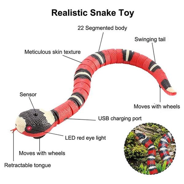 Juguetes para gatos con detección inteligente, serpiente eléctrica interactiva para gatos, accesorios de carga USB, juego para perros y mascotas, Toy234U