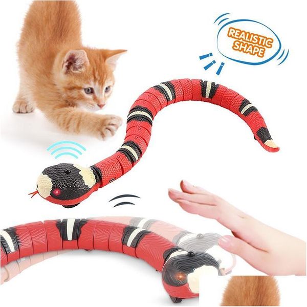 Juguetes para gatos Serpiente de detección inteligente Interactivo eléctrico para gatos Accesorios de carga USB Juego de perros para mascotas para niños Juego Juguete Entrega de la gota Inicio Dhle1