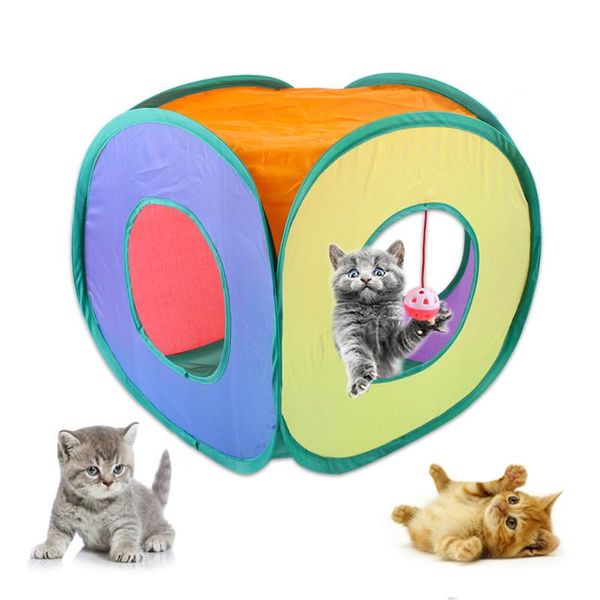 Juguetes para gatos, túnel cuadrado, tienda de cubo plegable, casa interior divertida, cueva escondida para gatos, gatitos, perros pequeños