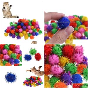 Katspeelgoed Leveringen Pet Home Garden 100 stcs/Lot Colorf Mini Sparkly Glitter Tinsel Balls Small Pom Ball voor Toys1 Drop Delivery 2021 76YHz