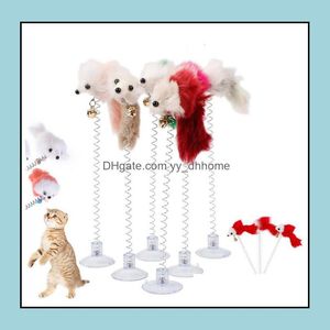 Katspeelgoed Leveringen Pet Home Garden Ll Furry Funny Swing Spring Muizen met Suction Cup Colorf Feather Tails Mou Dh0bg
