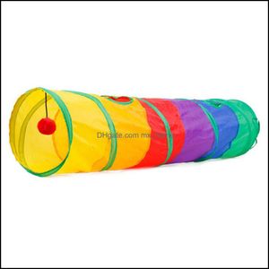 Cat Toys Supplies Pet Home Garden Tunnel Funny Play Cave Rainbow Brown Plegable 2 agujeros Gatito Wholesale Rabbit Game A0615 Drop Delivery 2