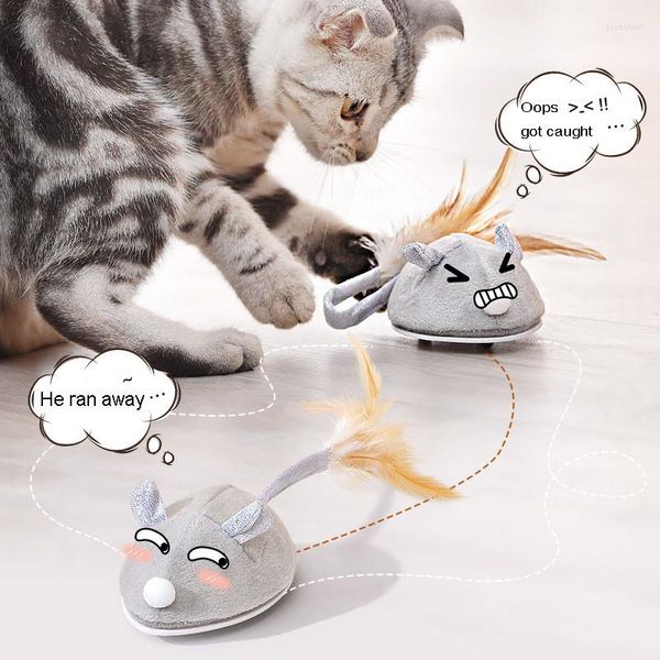 Chat jouets jouet électrique ramper souris USB rechargeable flocage avec plume drôle bâton Pet accessoires interactifs