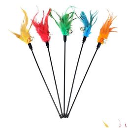 Kattenspeelgoed Speelgoedfabriek Korte staaf Kippenveer Bell Stick Mti-Color Training Drop Delivery Home Garden Pet Supplies Dhcba