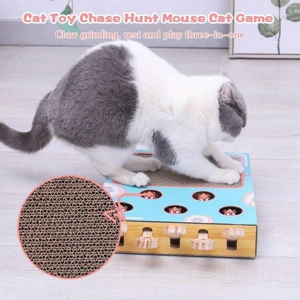 Juguetes para gatos Toy Hunt Mouse Game Box 3 en 1 con Scratcher Maze Gophers Hit Funny Interactive Tease Board Stic B4v2