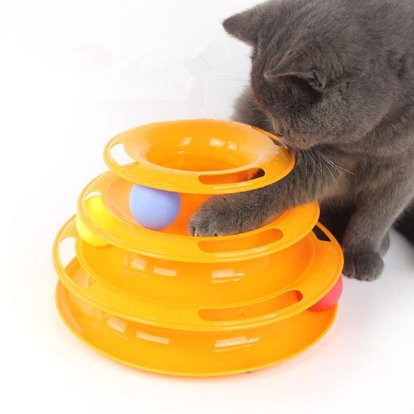 Cat Toys Toy Orange Pet Track Ball Divertido plato giratorio Juego de tres capas