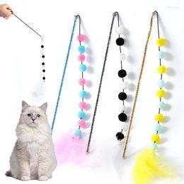 Cat Toys Toy Pompom interactieve veer voor katten die duurzame speelstick pluche ball huisdierenbenodigdheden plagen