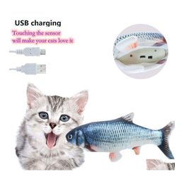 Juguetes para gatos Cargador USB Juguete Pescado Interactivo Disquete eléctrico Realista Gatos domésticos Masticar Bite Suministros Drop Entrega Home Garden OTU1R