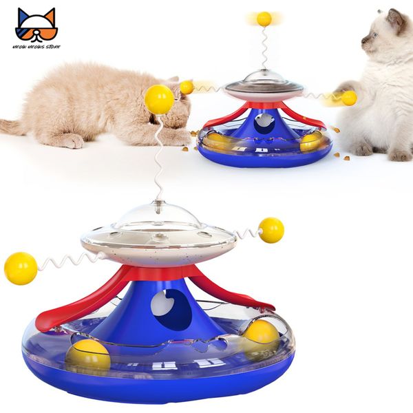 Cat Tracks Toy Roller Mulino a vento a 2 livelli Giradischi rotante Kitty Teaser Stick Ball Kitten Balls Dispenser di cibo Giochi interattivi