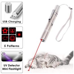 Cat Training USB Opladen Laserlicht LED Pen Roestvrijstalen Mini Oplaadbare Laser Multi-Pattern 3 in 1 Pet Speelgoed