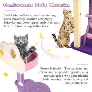 Arbre à chat tour de chat chat griffoir, tour d'escalade de chat pour chats d'intérieur, plate-forme de saut d'arbres d'activité de chat rose violet