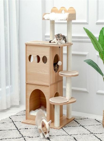 Casa en el árbol para gatos Centro de actividades para gatos con condominio doble Perca suave interior Rascador completamente envuelto Poste de sisal rascador gato 220624297221245