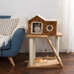 Torre multinivel de peluche de Cat Tree con postes de rascado condominio de escalera y juguete colgante para gatos gatitos 240320