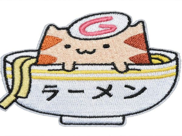 Patch brodé chat avec nouilles, Animal, notions de couture, fer à repasser sur vêtements pour enfants, chapeaux, sacs, Badge de dessin animé 4611569