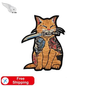 Chat avec épée broderie tatouages patchs fer sur pour vêtements Punk veste mode personnalisée Patch241y