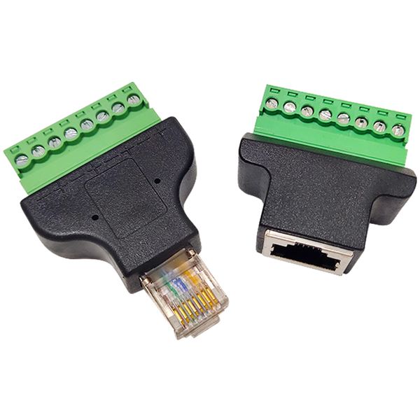 Conector modular de red Cat6 RJ45 8P8C a adaptador de terminales de tornillo de 8 pines