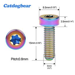 Catdogbear 4pcs pernos de titanio m5x 15 mm tornillos de la cabeza del cilindro torx, tornillos para bicicletas para manillar de bicicleta tornillo de palanca de la palanca del desvío