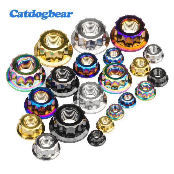 Catdogbear 4pcs tuercas de titanio brida hexagonal de 12 puntos M5 M6 M8 M10 M12 Tuerca de brida para la modificación de la motocicleta