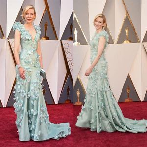 Cate Blanchett Florals V-hals Academy Awards 2020 Oscars Bloemen Versierd Celebrity Jurken Schede Lange Formele Avond Dress330u