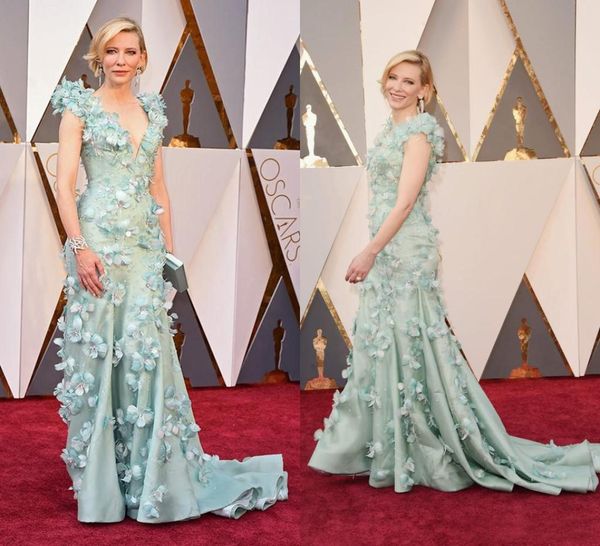 Cate Blanchett Florals V Neck Academy Awards 2020 Oscars Fleurs de célébrités décorées gaine longue robe de soirée formelle5126133