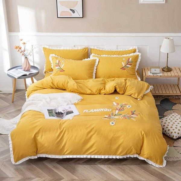 {categoría} Edredones Juegos de cama Michiko Textiles para el hogar Estilo princesa coreana Funda de edredón Sábana Funda de almohada Cama doble Algodón lavado Juego de cuatro piezas