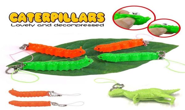 Caterpillar Key Holder Dinosaur Keychain Toys Adult Stress Push Bubbles Autism Toy Relever ite Soft Suishe Suishy Funny Antistress Relief Gift9260228