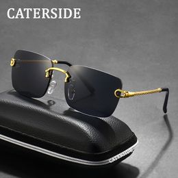 CATERSIDE Klassieke Randloze Zonnebril Mannen Vierkante Luxe Vintage Merk Zonnebril Vrouwen Coating 2.3 Lens Rijden Brillen UV400