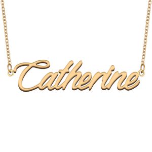 Collier prénom Catherine avec pendentif en acier inoxydable pour femmes et filles, cadeau d'anniversaire, plaque signalétique personnalisée, bijoux meilleurs amis pour enfants, plaqué or 18 carats