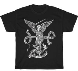 Catholic Angel nous défend.T-shirt Archangel St Michael.Coton d'été à manches courtes et à col