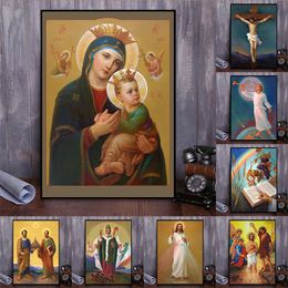 Canvas d'art catholique Peinture Jésus Vierge Marie Affiches Vintage Pictures d'art mural pour le salon Home Christ Decor Cuadros