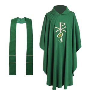 Clergé Église Catholique Costume Adulte Hommes Pasteur Vert Chasuble Célébrant Traquet Brodé Vêtement Sainte Religion Costumes Vêtement
