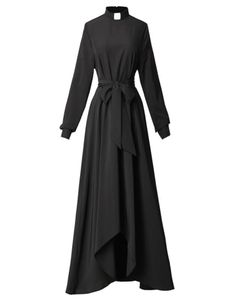 Katholieke kerk Vrouwen geestelijken jurk lange mouw losse elegante priester maxi -jurken met tabblad insert kraag en riemen6683611