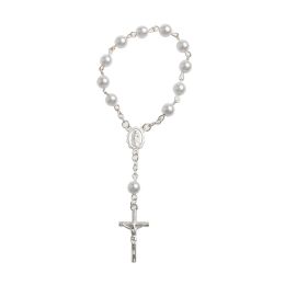 Católico para la cadena cruzada de la cadena de dedo del rosario Bautismo de los dedos Rosarios Faux Pearls Brace