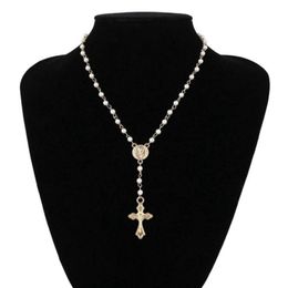 Collar de cuentas de rosario católico Declaración de mujer Joyería religiosa Cadena de oro Lin Gargantilla multicapas Collares con colgante de vid 58855749479155
