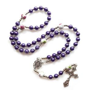 Chapelet catholique en verre, collier de perles, Vintage, pendentif croix de jésus, vierge marie, bijoux religieux pour hommes et femmes