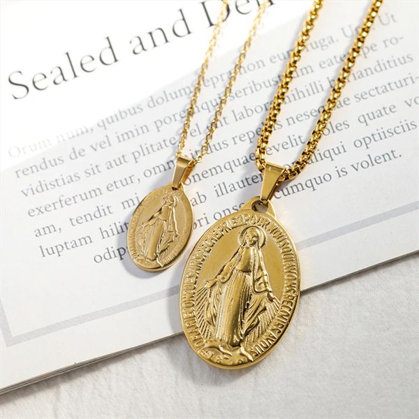Breloque médaille miraculeuse de la Vierge Marie Notre-Dame catholique, pendentif ovale en or jaune 14 carats uniquement pour la fabrication de colliers et de bijoux