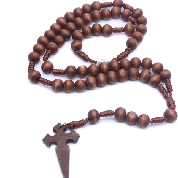 Catholicisme Rosaire Collier en bois marron cadeau Perles de prière religieuse