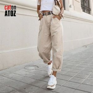 Catonatoz 2248 Khaki Vrouwelijke Lading Broek Hoge Taille Harem Losse Jeans Broek Vrouw Casual Streetwear Mom 220310