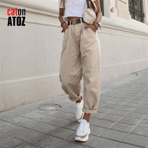 CatonATOZ 2248 kaki femme Cargo pantalon taille haute Harem jean ample grande taille pantalon femme décontracté Streetwear maman jean 210616