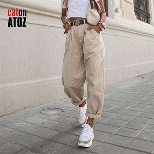 Catonatoz 2248 kaki vrouwelijke vrachtbroek hoge taille harem losse jeans plus size broek vrouw casual streetwear mom jeans 210302