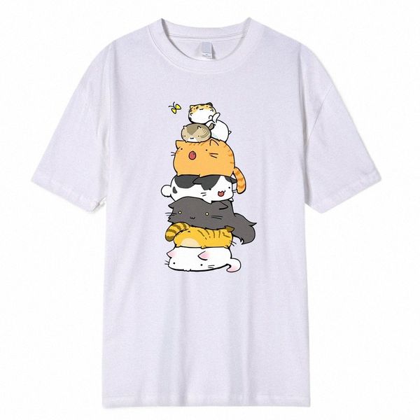 Gatos doblan alto para atrapar una mariposa Impreso Hombres Ropa Fi Verano Camisetas Streetwear 100% Cott Tops sueltos Camiseta transpirable T9KY #