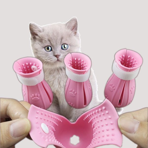 Chats toilettage bottes anti-rayures chaussures de chat en silicone protecteur de patte couverture d'ongle pour le bain barbier vérification injection KDJK2106
