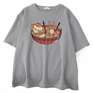 Katten Als Noedels Gedrukt Mans Cott Tee Kleding Harajuku Casual Crewneck Tops All-wiskunde Oversize Ademende Mannen T-shirts O35V #