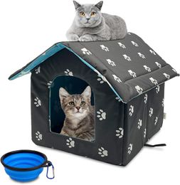 Katten Waterdichte Feral Cat Shelter Warm en geïsoleerde zwerfdier Pet House Inklapbare kleine dieren Tent met vouwkom voor externe/binnenkatpuppy