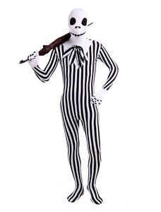 Catsuit Costume Crâne noir et blanc rayures verticales Halloween cosplay combinaison Impression motif Lycar complet Body zentai costume