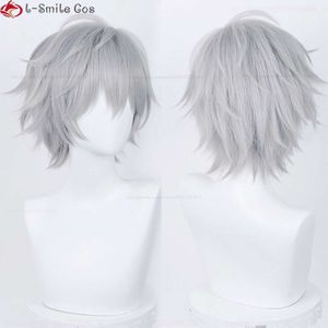 Catsuit Costumes 32 cm court Cosplay EVA Kaworu Nagisa Sier gris résistant à la chaleur cheveux Halloween Costume Anime perruques + bonnet de perruque