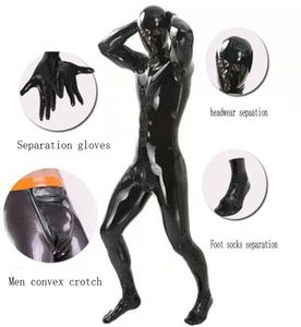 Costumes Catsuit Costumes 4 pièces Sexy Bodys Bodys Shiny Bodys Full Body Cover Pu Latex U Convex Pouche Catsuit Sexy Lingerie serrée gay Wear5056545