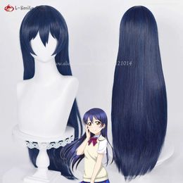 Catsuit Kostuums 80 cm Anime Lovelive Love Live Sonoda Umi Cosplay Pruik Blauw Zwarte Vrouwen Pruiken Hittebestendige Synthetisch haar